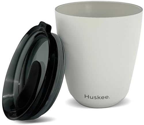 HUSKEE 8oz Stainless Steel Coffee Cup - Reusable, Stackable & Insulated Cup with Lid - No Spill Ceramic-Lined Travel Cups for Hot Drinks, Gift for Coffee Lovers & On-the-Go - White