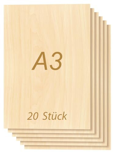Tocome 20 Stück A3 Sperrholz Linde 420 x 297 x 3mm Laserfähig Sperrholzplatte 3mm Linden Holzplatten Plywood Holz für laser