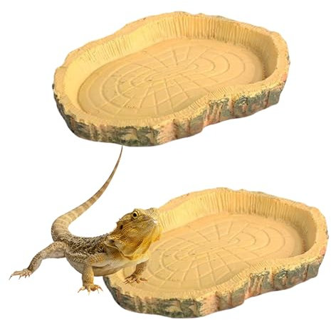 Calkrer 2 Stücke Wasserschale Terrarium, Schildkröten Zubehör, Reptilien Wasserschale, Futterschale, Terrarium Trinkschale, Wassernapf für Schlange Geck.