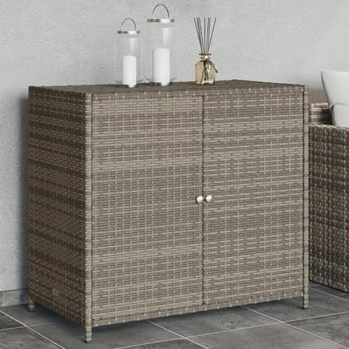 Tidyard Gartenschrank Grau 83x45x76 cm Poly Rattan, Outdoor-Speicher für Gartenbedarf und Poolspielzeuge
