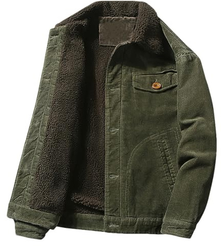 ANUFER Uomo Inverno Corduroy Giacca Foderato in Sherpa Termico Cappotto da Camionista SN0706223 Verde Militare M