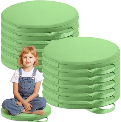 Suzile Runde Bodenkissen für Klassenzimmer, flexible Bodensitzfläche mit Griffen, 30,5 cm, Klassenzimmer, Teppichkissen für Kinder, Kleinkinder, Kindertagesstätte, Vorschulmöbel, Grün, 12 Stück
