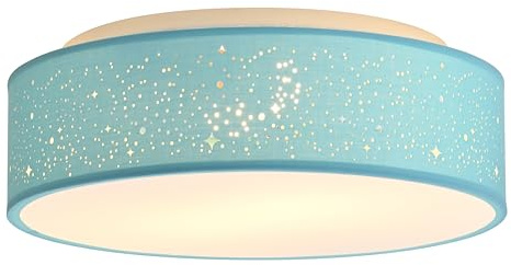 Zedelmaier Deckenlampe Deckenleuchte schlafzimmerlampe Blau Ø38cm E27x2/40W | Stoff lampenschirm mit Sternenhimmel für Wohnzimmer,Schlafzimmer,Flur,Kinderzimmer,lampe decke,Ø38xH12,5cm,ohne Leuchtmittel
