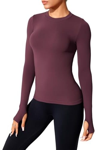 XDSP Maglietta Sportiva da Donna Sportiva Donna a Manica Lunga Maglia Maglietta da Corsa Sport Top Running Yoga Fitness Outdoor T-Shirt Traspirante Leggera Palestra Girocollo per i Pollici