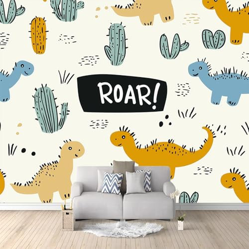 Fototapete Tapete 300 x 210 cm, Süßer Cartoon-Dinosaurier 3D Effekt Vlies Tapeten Moderne Wandtapete Wohnzimmer Schlafzimmer Kinderzimmer Bunt Tapete ideal für Küche und Verschiedene Räume