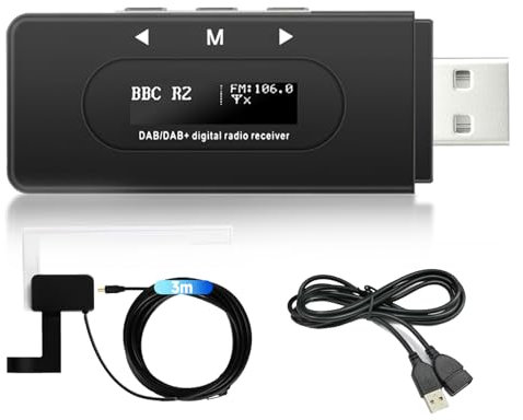 Hodozzy Adaptador Dab/Dab+ para Coche-Receptor de Radio Digital Dab con Antena Activa, Dongle USB 2.0 Módulo Dab Radio Universal, Transmisor FM, Pantalla OLED, Función Line-out para Radios MP5/MP3