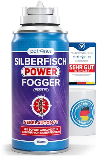 Patronus Silberfisch Power Fogger mit maximaler Sofortwirkung [150 ml] | effektiver Vernebler zur Abwehr von Papier- und Silberfischen, ideal für kleine Silberfisch-Verstecke