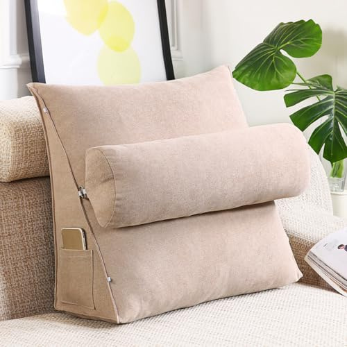 GYCS Cojín De Lectura Ajustable, Almohada De Lectura De Cuña Para Cama, Almohada Triangular Para Sofá, Cojin Lectura,Almohada Cuña,Almohada De Lectura Para La Cama,Cojín Lumbar,Hemp color,60*50*20cm
