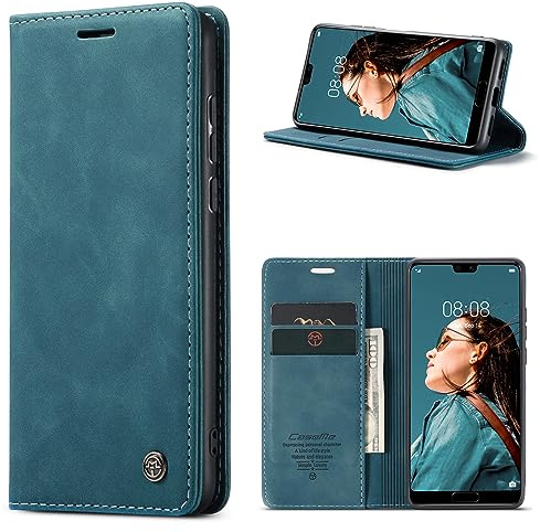 Phernykas Funda para Huawei P20 Pro Libro Case, Cierre Magnético Función Soporte Bloqueo RFID Proteccion Flip Wallet Carcasa Móvil para P20 Pro Funda, Azul-Verde