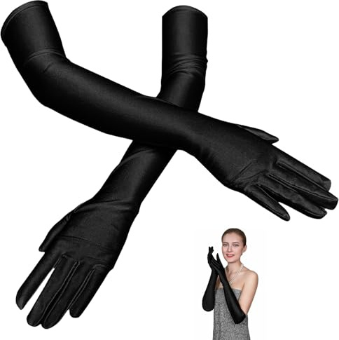 1 Paar Handschuhe Lang,Lange Handschuhe Schwarze Damen Elegant,Elastic Classic Abendhandschuhe Seidenhandschuhe Stoff für Opera,Maskerade,Abschlussfeiern,Hochzeiten,HalloweenKarneval Party Kostüm