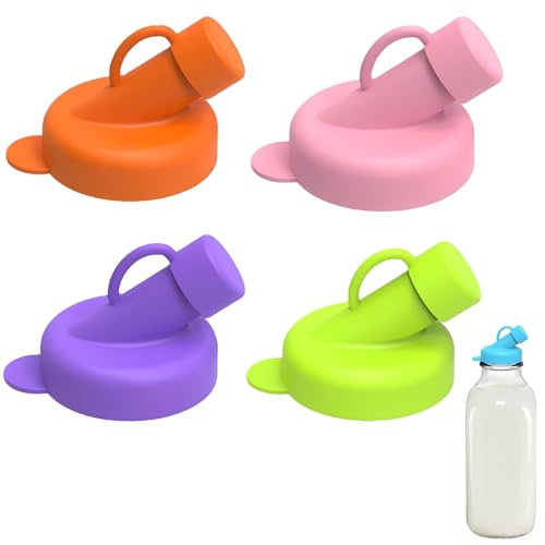 4PCS Milk Bottle Tops, Reusable Milk Bottle Tops for Glass Milk Bottles, Silicone Milk Bottle Tops, Milk Dispenser Tops, Leakproof Design, Easy to Clean, Durable Material Random (Colors)