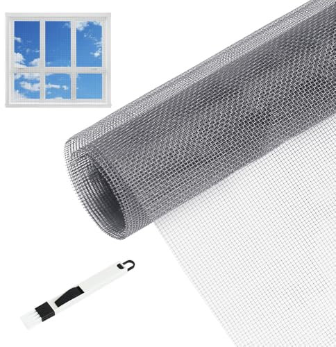 Riisoyu Grau Insektenschutz Fliegengitter, 150 x 300 cm mit Reinigungsbürste Fliegengitter Meterware Insektenschutz Fenster Mesh Fenster Fliegengitter für Fenster, Dachfenster, Balkontür