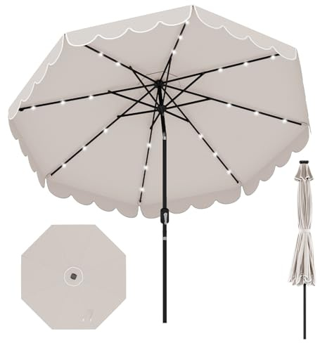RELAX4LIFE Ombrellone da Giardino 3x3M, Ombrellone da Balcone con 24 Luci LED, Inclinazione Regolabile, Apertura a Manovella, Top Ventilato, Parasole per Giardino Piscina Patio (Beige)