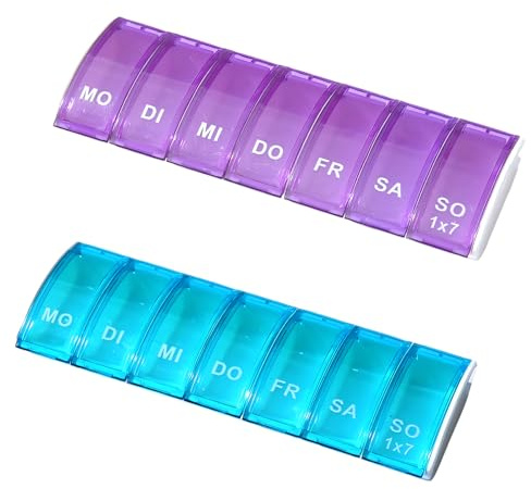 Pillerask 7 dagar liten, 2x kompakt medicinlåda & pillerask 7 dagar | Hygienisk tablettlåda 7 dagar, praktisk pillerlåda 7 dagar, mjuk stängning, bärbart fodral för vitaminer och kapslar