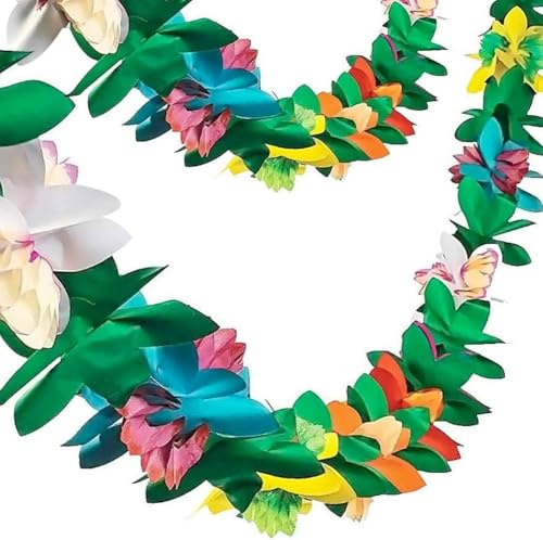 10ft Tropische Girande Party Dekorationen, mehrfarbiges Gewebepapier Hibiskus Blume Sommerbanner für Geburtstag Strand Thema Luau Moana Hawaiian Party Supplies Dschungel Dekor