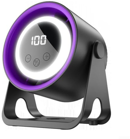 Yuanpgky Portable Desk Fan, 100 Wind Speeds, LED Digital Display, Adjustable Head USB Rechargeable, 1800mAh Battery, Night Light Table Fan(purple)