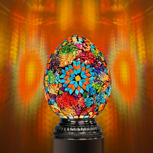Marrakech Turkish Moroccan Table Lamp with Handmade Mosaic Glass, Stained Glass Lamp with Tiffany Style, Vintage Lamp with Bronze Base Including LED Bulb for Living Room Bedroom Decor (Colorful)