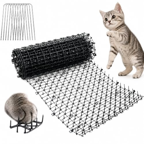 Byfoyif Dornengitter Gegen Katzen 30cm x 200cm mit 10 U-Heringen, Schwarz | Katzenabwehrmatte Katzengitter Anti-Katzen-Katzenschreck Mardermatte als Tierabwehr Katzenabwehr Tier Barriere für Garten