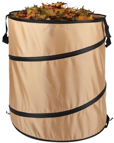Pop Up Garden Waste Bag Oxford Cloth Collapsible Large Heavy Duty Sack With Handles For Waste Rubbish Toys Etc Garden Bag For Storage Gardening Reusable Container for Lawn Care (Khaki-91L)