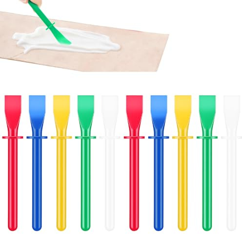 Xindojuz 10 PCS Silicone Glue Brush Spreader Tool Set, Colored Plastic Glue Smear Sticks Applicator, Flatback Woodworking Craft Adhesive Applicators, Durable Easy-to-Clean Brushes & Spreaders