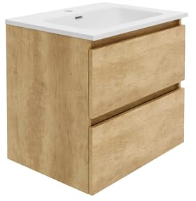 Baikal Mueble de Baño Rubi. 60cm Nature. Incluye Lavabo. Entrega Montado. Suspendido 2 Cajones con Cierre Amortiguado.