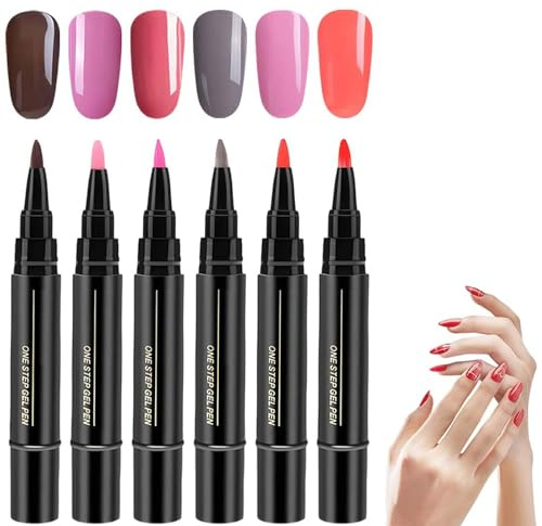 6PCS Nail Art Pens, Nail Polish Pens, Nail Varnish Pens 3 In 1 Gel Nails Polish Pen Set, One Step DIY Nails Varnish Pen, Non UV Gel Nails Polish Crafts Pen, DIY Nail Pens for Girls and Ladies