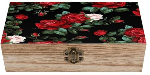 Anceky Hermosa caja de madera con forma de rosa, joyero decorativo con tapa abatible, caja decorativa de madera para guardar manualidades y fotos.