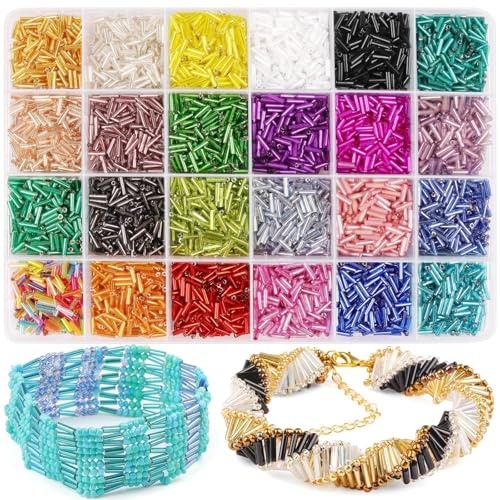Gkelaly 7200 st. 7x2mm små rörformade pärlor för armband, regnbågsfärgade rörformade pärlor, glas bugle rocaillespärlor för DIY hantverk, smycken, halsband, örhängen