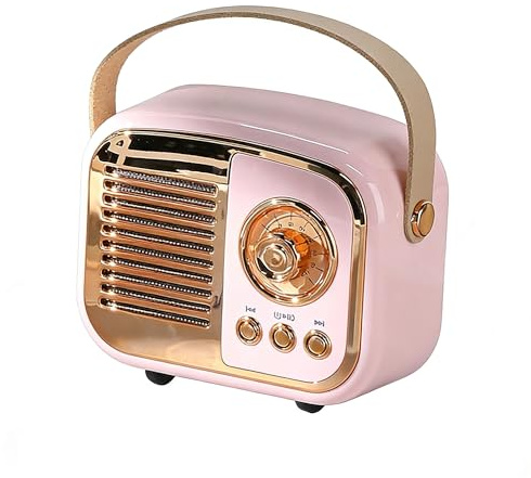 Retro Bluetooth Speaker, Vintage Wireless Speaker,Portable Mini Radio Style for Room Decor Kitchen Desk Bedroom Office,Supports TWS Pairing for iPhone,Android Devices (Pink)