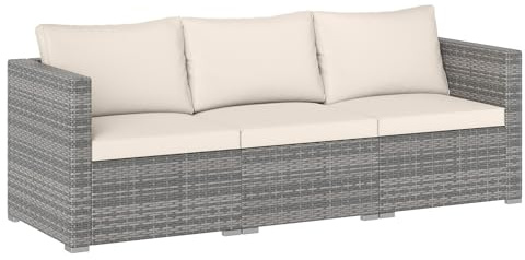 COSTWAY Gartensofa mit Kissen, 3-Sitzer Lounge Sofa, Rattan Lounge Möbel Outdoor, Gartenlounge, Gartenmöbel, Terrassenmöbel, Balkonmöbel, wetterfest, 193 x 67 x 61,5 cm (Beige)