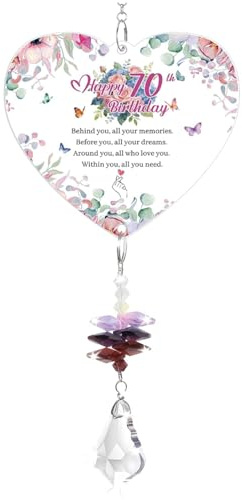 70th Birthday Gifts for Women, Crystal Suncatcher with Acrylic Heart, Window Hanging Decoration, Keepsake Present for Mum Grandma Nan Auntie Wife