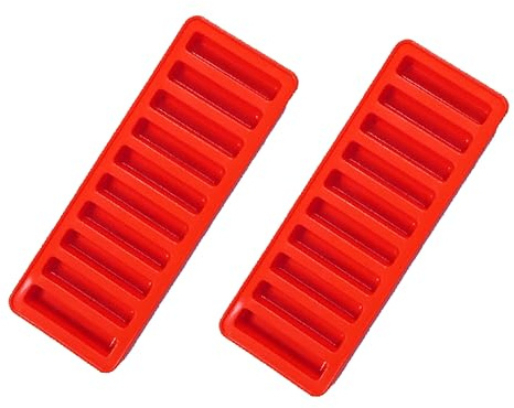 Silicone Long Ice Cube Tray for Water Bottles, Red, with Support Frame, Easy-Release Ice Stick Mould, for Whiskey, Cocktails, Coffee, Reusable, 2 Pack