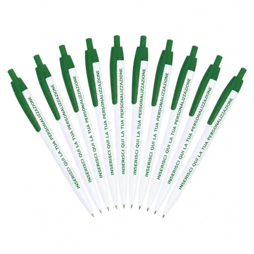 Penna Personalizzata con Logo, Nome o Testo | Penna a Sfera Personalizzabile con Stampa UV a Colori | Gadget Aziendale per Ufficio, Eventi, Fiere, Scuole e Regali Personalizzati (50, Verde)