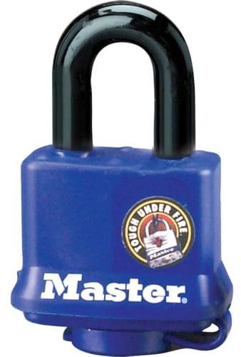 Master Lock 312EURD Cadenas en Acier Laminé à Clé et Protection Thermoplastique, Bleu, 7,3 x 4 x 2,5 cm