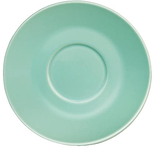 Olympia Cafe Stoneware Espresso Saucers 158mm, Aqua (Pack of 12), 158 mm | Fits 8oz and 12oz cups with soft rolled edges for chip resistance. Oven, microwave and commercial dishwasher safe.
