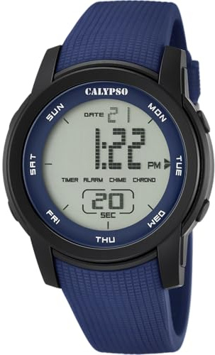 CALYPSO Reloj Digital Hombre de Caucho Azul Reloj Deportivo Hombre | Resistente al Agua 10 ATM Fecha y Calendario, Cronógrafo, Doble Horario, Luz, Alarma, 12 y 24 Horas K5698/2 Color Splash