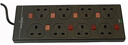 Ex-Pro 8 Gang Way 2m Metre 13A Mains Surge Protected Individually Switched Power Extension Socket Lead Cable Black