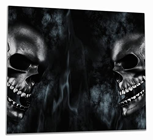 Wallario Herdabdeckplatte/Spritzschutz aus Glas, 1-teilig, 60x52cm mit 13mm hohen Füßen, für Ceran- und Induktionsherde, Rauchende Schädel