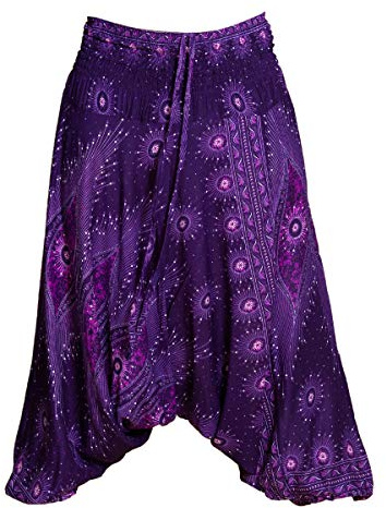 PANASIAM Aladinhose Damen & Herren 2in1 - Haremshose & Jumpsuit - 2 Längen | Unisex Pumphose 100% Viskose, breiter Bund, Design Pfauenauge, L & XL bis 2m Körpergröße, Goa Hose für Yoga & Freizeit