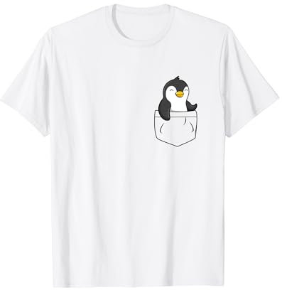 Tier in Brusttasche Pinguin lustig niedlich Geschenk Südpol T-Shirt Weiß S
