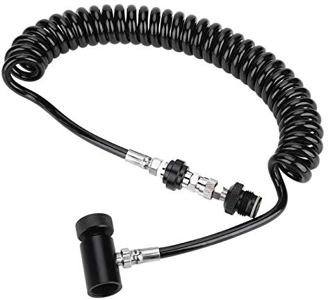 Paintball Remote Coil Schlauch für CO2 und HPA System mit internem Arretierknopf langlebiger Wellschlauch Anschlussventil kompatibel mit Paintball Markierern und Zylindern professionelle Ausrüstung