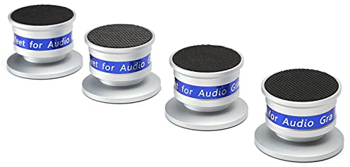 4 Set di Punte per Altoparlanti con Base Antiurto - Kit di Disaccoppiamento per Amplificatori, Giradischi, Registratori e Altri Dispositivi Audio (d'Argento)