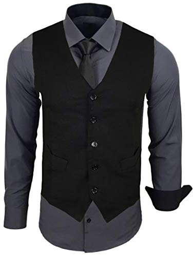 Baxboy Herren Hemd mit Weste Krawatte Anzugs Sakko Business Hochzeit Freizeit Hemden Frack Herrenweste Set wählbar B-44-HWKR