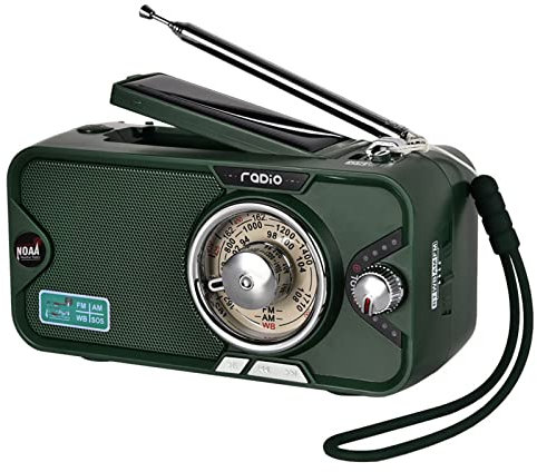 Radio A Manovella Solare, Radio da Cantiere, Radio A Dinamo A Manovella con Torcia A LED, Piccola Radio di Emergenza per Campeggio All'aperto, Green