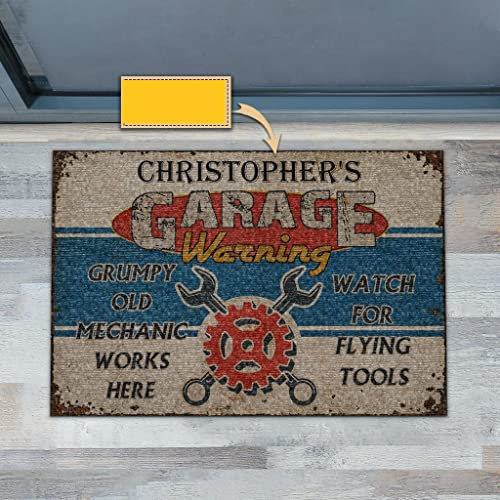 N/Ａ Paillasson Interieur Tapis d'entrée Paillasson décor à la Maison nom personnalisé étonnante Montre de Garage de mécanicien Automobile pour Outils Volants Decoration Maison