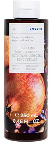 KORRES POMEGRANATE GROVE Gel doccia rivitalizzante con aloe vera attiva, all'aroma fruttato di succosi melograni, dermatologicamente testato, vegano, senza siliconi e parabeni, 250 ml