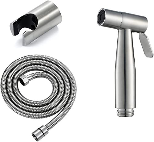 YJYKXP Toilette Bad Bidet Set der Edelstahl Bidet Handbrause Sprayer mit Schlauch und Inhaber Handheld Bidet Spritze Wandhalterung Hand Bidet Sprayer Kaltes Wasser Tuch Windel Sprayer,Brushed Nickel