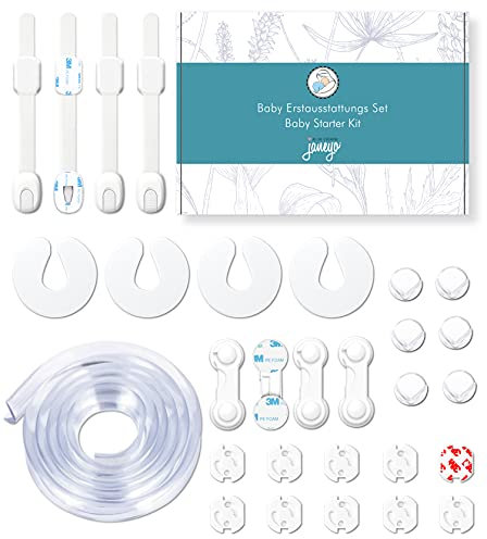 JANEYO – Premium Set Kindersicherung & Babysicherung - perfekte Sicherheit für Ihr Baby - Schranksicherung, Steckdosensicherung, Kantenschutz etc. (transparent)
