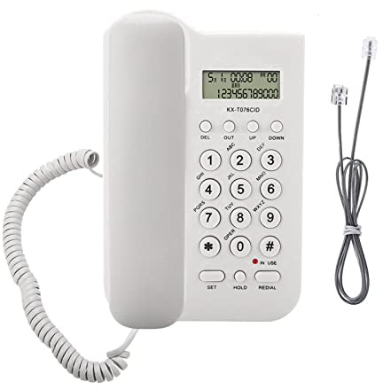 Yunxwd English office phone - Desk phone for hotel with cord Classic retro desk phone with caller ID (white)