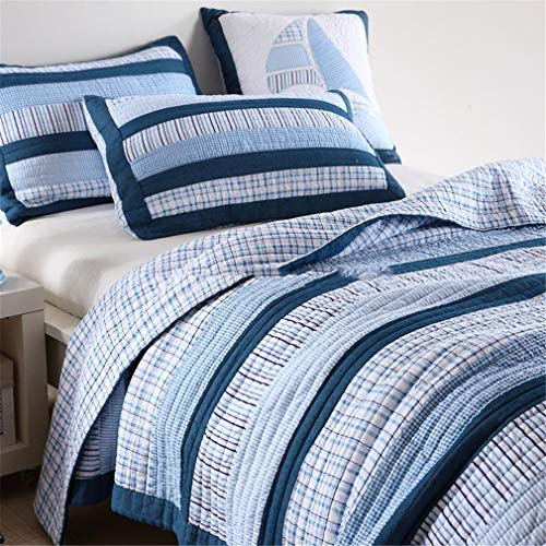 WANWEN 3-teilige Gesteppte Tagesdecke, King Size, bunt, Wende-Patchwork, Vintage, rote Streifen, Bettwäsche-Set mit 2 Kissenbezügen, 230 x 250 cm, Stripe6 Little Surprise